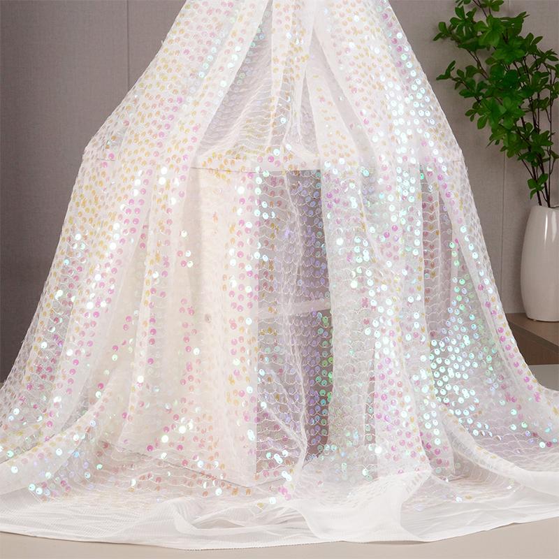 Красочная Радужная Блестящая Пайеточная Вышивка Градиентная Ткань 6мм Пайетки Ткань для Вечернего Костюма Платья Фон Упаковка Сетка