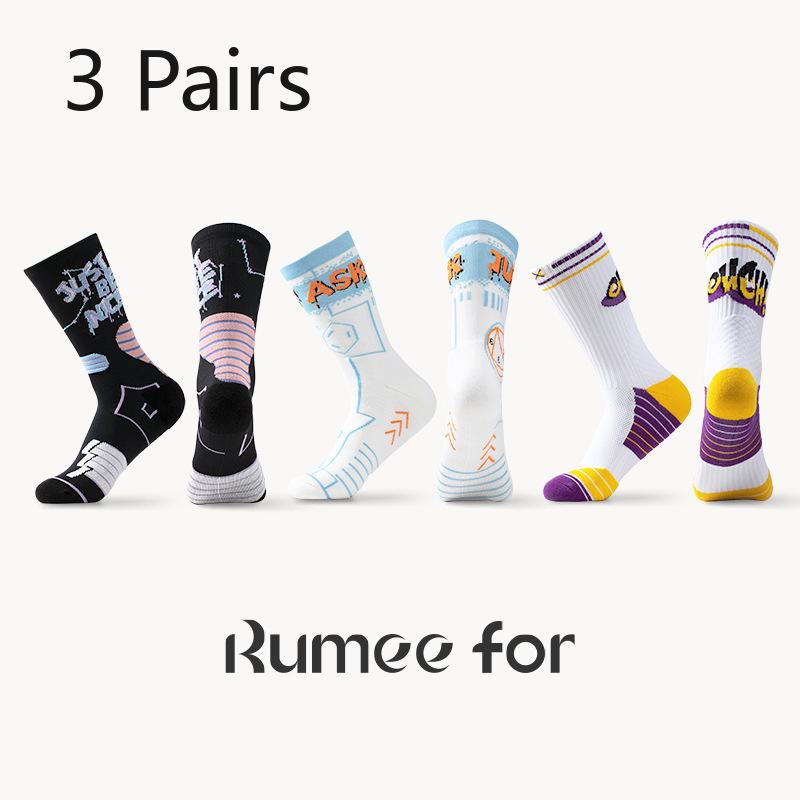 3 Pairs of Men's Spring and Autumn New Basketball Sports Thickened Breathable High Socks