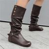 Модные женские белые ботфорты из ПУ кожи, плиссированный высокий дизайн, внутренняя высота, пряжка, длинная обувь для осени-зимы, размер 34-50