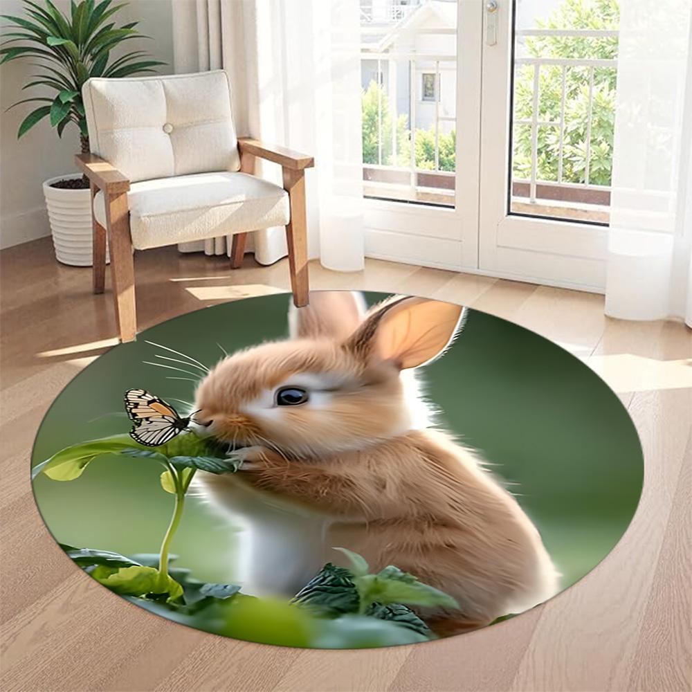 Rabbit Round Floor Mat Perfect for Dining Room Balcony Hallway Kitchen Antislip Round Carpet Decorate Offices Perfect Gift for Women Men