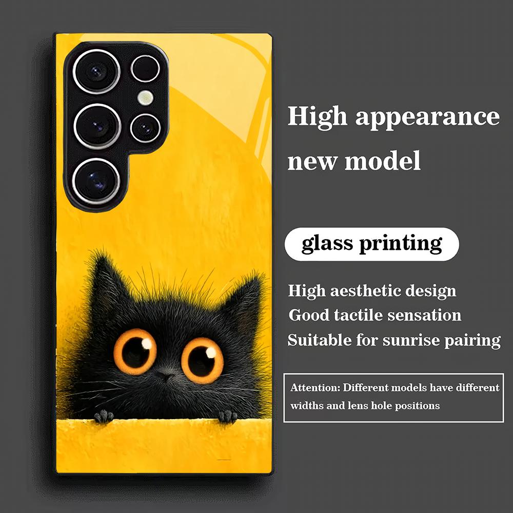 Милый кот закаленное стекло чехол для телефона подходит для Samsung Galaxy S26 S25 S24 S23 S22 S20 FE/Ultra/Plus противоударная задняя крышка