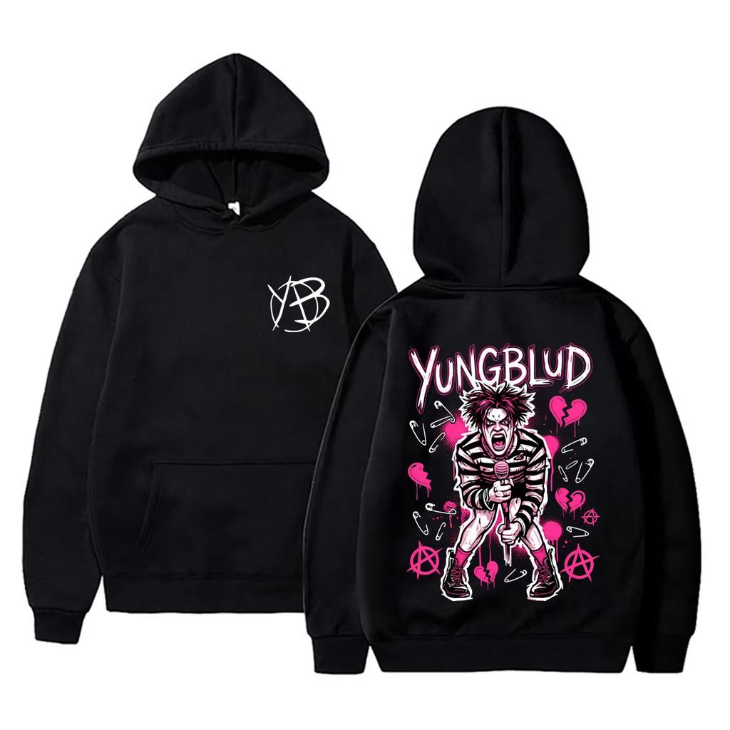 Горячий певец Yungblud Черный Клуб Сердец Худи Мужчины Женщины Мода Хип-Хоп Толстовка Мужская Винтажная Рок Оверсайз Худи с Капюшоном