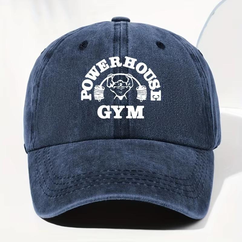 Унисекс Винтажная стираная бейсболка POWERHOUSE GYM с принтом, регулируемый дизайн, подходит для всех сезонов, для улицы и повседневного ношения