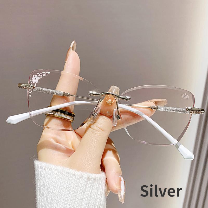 Stylish Female Trendy Reading Glasses Fashion High Definition Hyperopia Eyewear Men Women Diamond Rimless Far Sight Eyewear+4.0