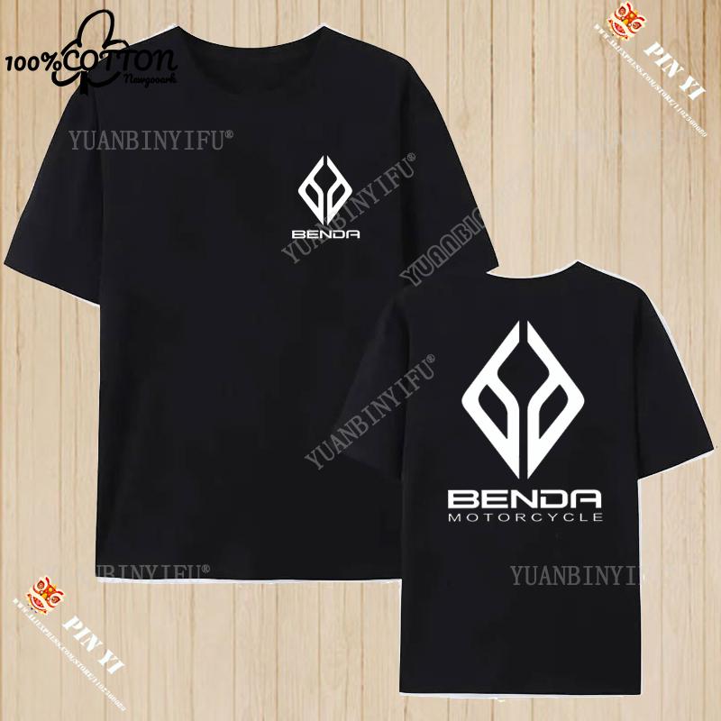 Harajuku Benda Motorcycle Logo printed T-shirt 100%Cotton top Unisex shirt short sleeve O-neck Loose Street Fashion