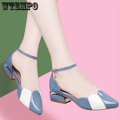 Женские туфли из искусственной кожи на высоком каблуке с пряжкой и ремешком, с острым носком, на низком каблуке, рабочая обувь в стиле пэчворк, новая мода, весна-лето