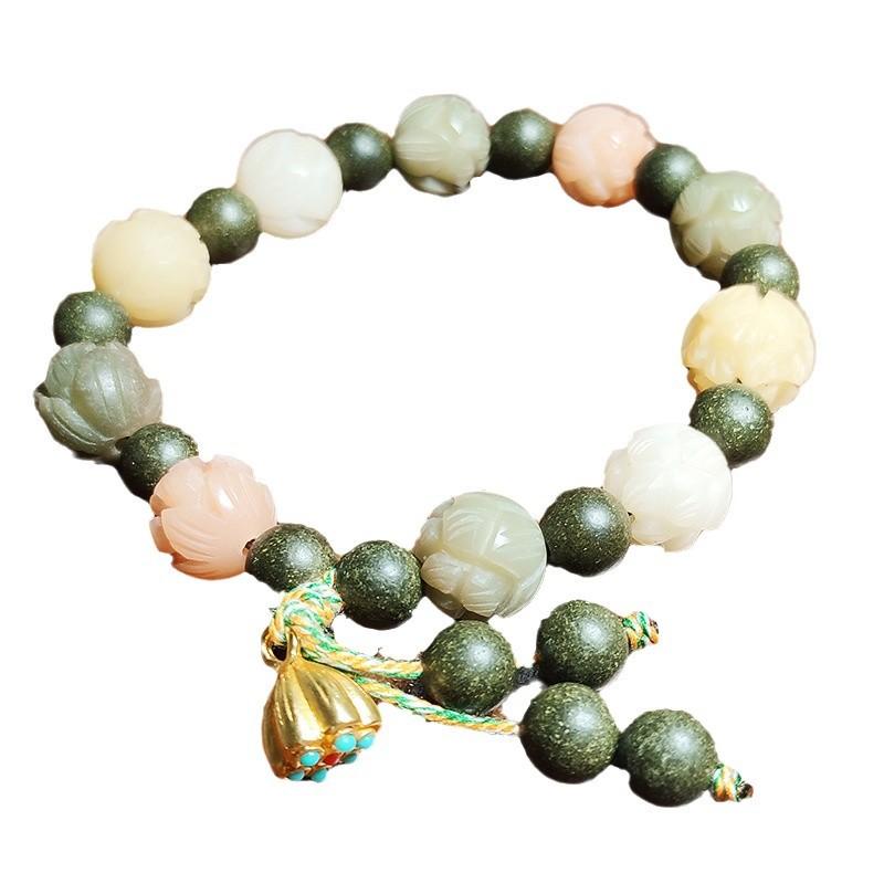 Lotus Bodhi Chinese Medicine Bracelet for Wealth and Peace, Multi-treasure for Friends, Wealthy, Natural Medicinal Fragrance, Mixed Fragrance Bead