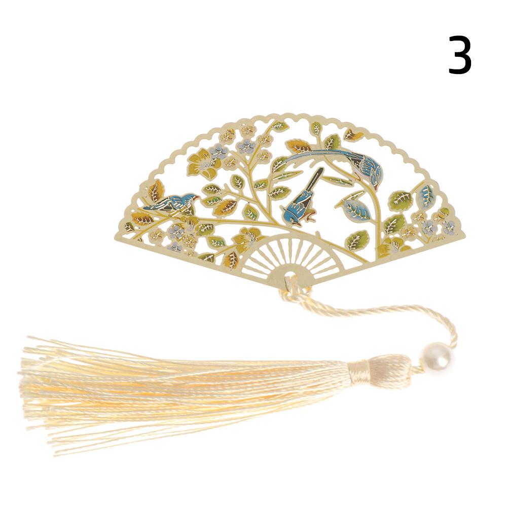 Supplies Retro Tassel Crane Flower Book Clip Brass Bookmark Folding Fan Shape Pagination Mark