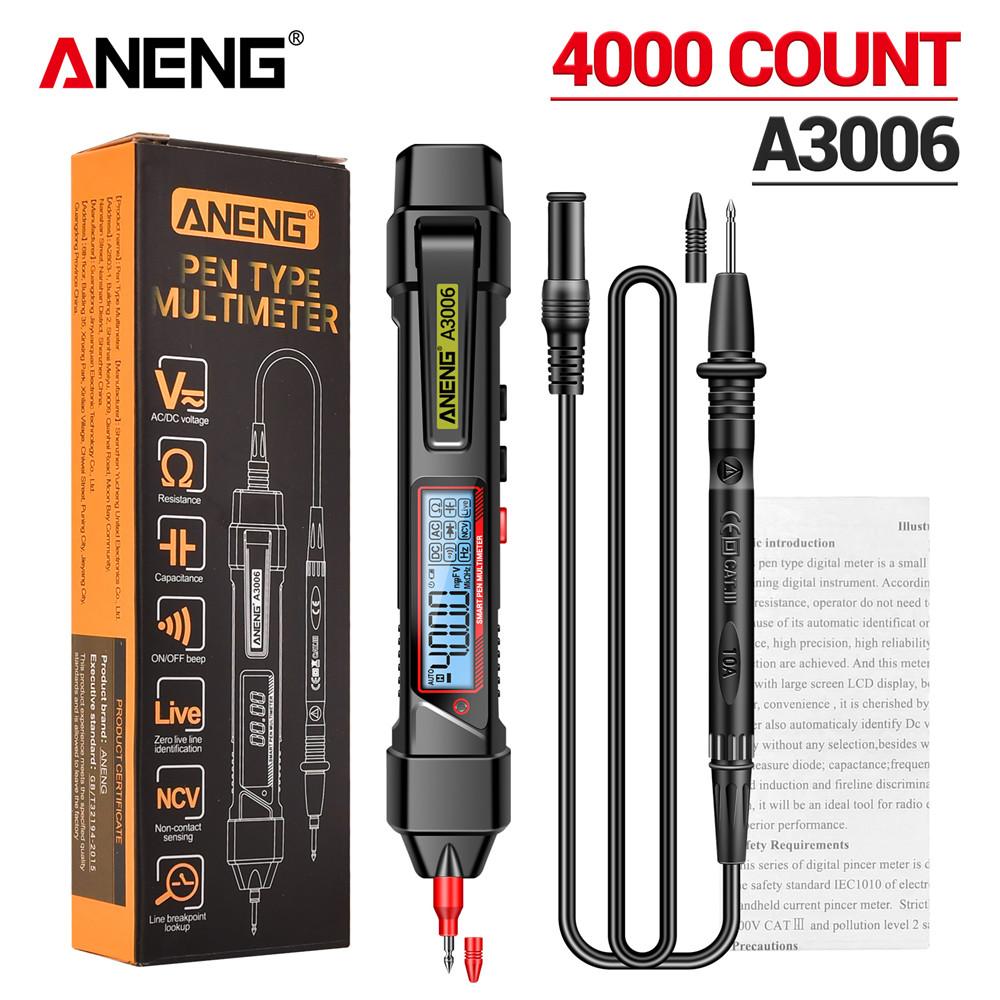 Новый ANENG A3006 Мультиметр-ручка Мини Цифровой 4000 отсчетов Профессиональный Измеритель переменного/постоянного напряжения, Ом, Диода, Емкости, Сопротивления NCV Тестовый Инструмент с Цифровым Дисплеем