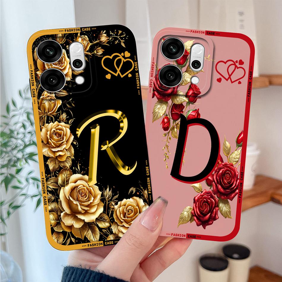Чехол для Oppo Reno 14 Pro 14F 5G Цветы Имя Буквы Чехол для телефона Высококачественный корпус для Oppo Reno14 Мягкий Жидкий силикон Funda