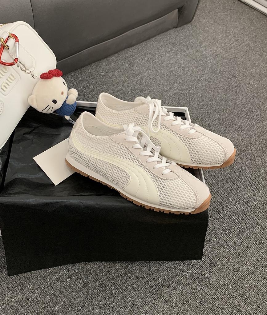 Mesh Striped Lace-up German Training Shoes Women's Summer 2025 New Fashion Versatile Sports Leisure Lightweight White Shoes