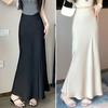 Women Fishtail Skirt High Waist Hip Wrapped A-Line Long Skirt Solid Color Comfortable Figure-flattering Skirt