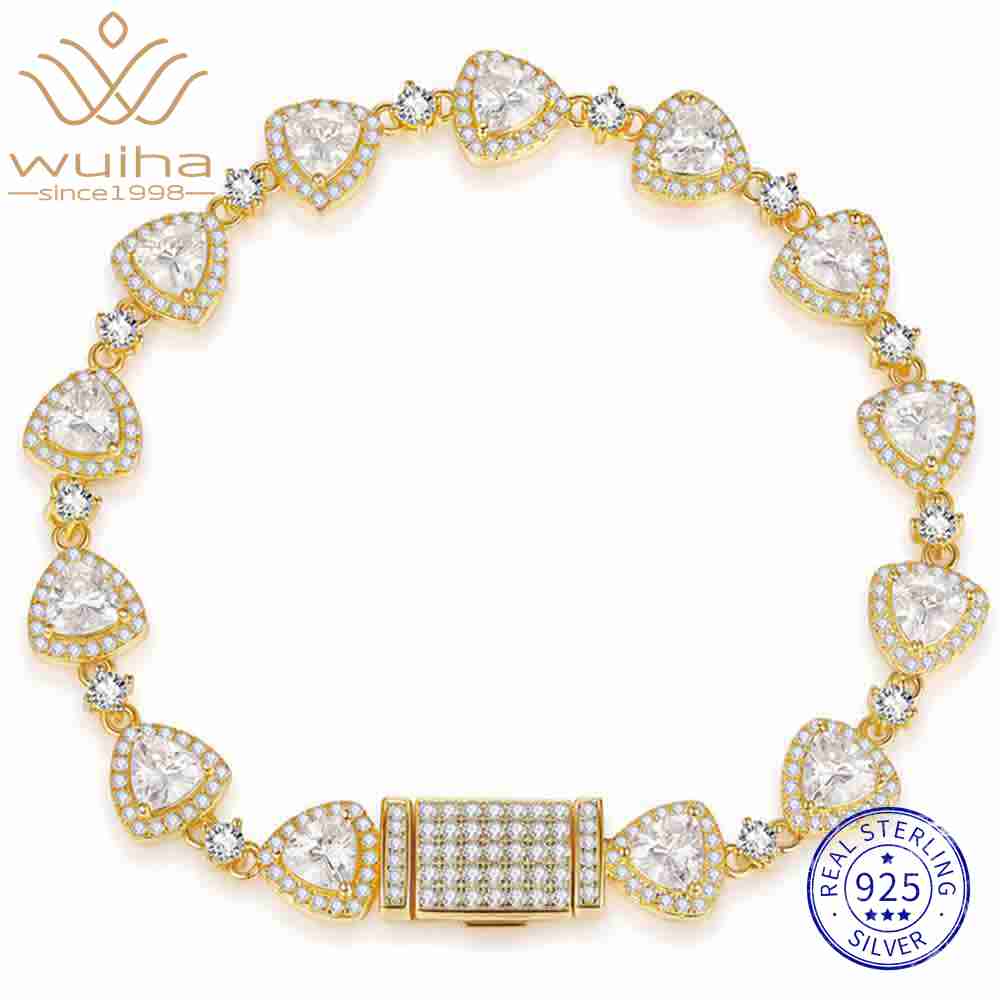 WUIHA Hip Hop Rock 925 Sterling Silver 6 * 6 MM Trillion Cut D Color Real GRA Moissanite Diamonds Bracelet Bangle Fine Jewelry