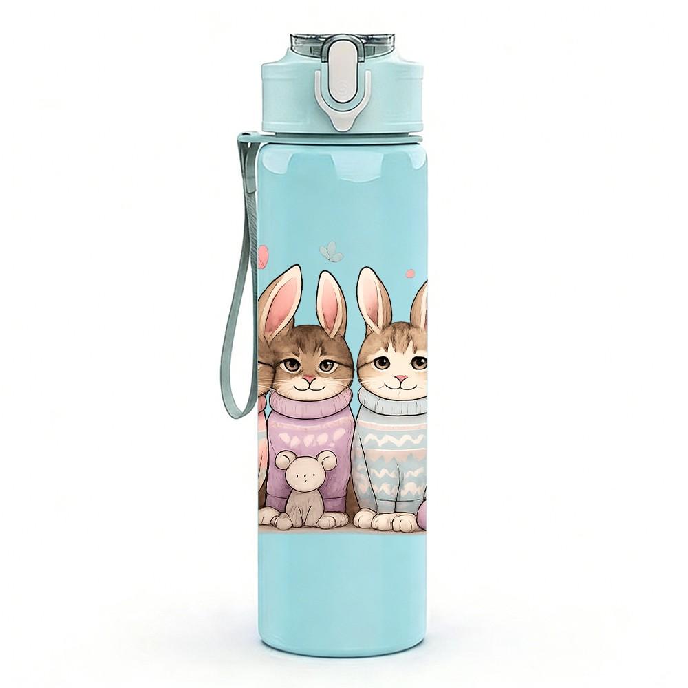 1PC Four Easter Bunnies 750ml Color Plastic Sports Water Bottle Leakproof Flip Straw Lid Suitable for Sports Office Home Use
