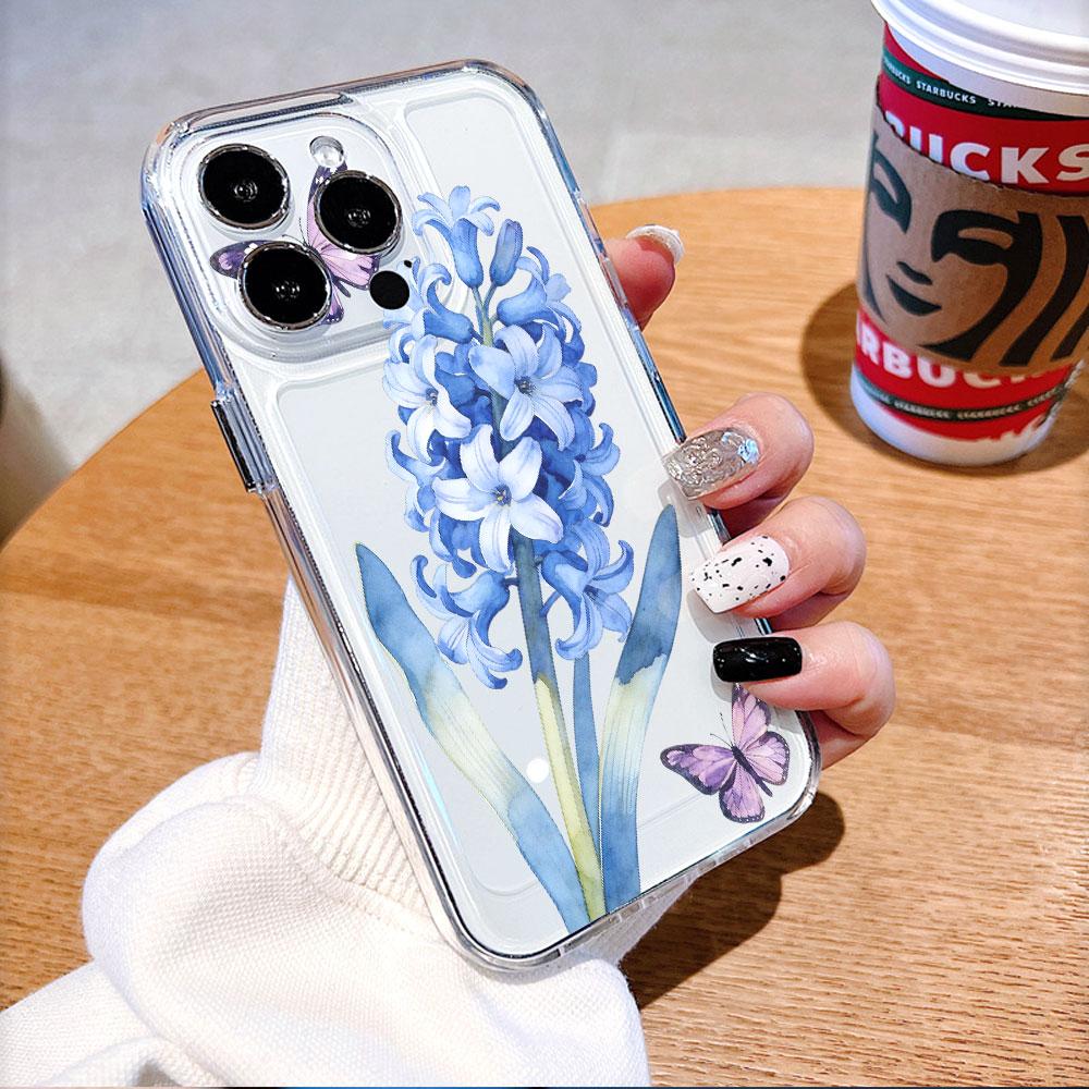 Синий Гиацинт с Фиолетовыми Бабочками Чехол для Телефона для IPhone 14 15 16 17 13 12 11 Pro Max Plus 12 13 Mini Защитный Чехол из ТПУ