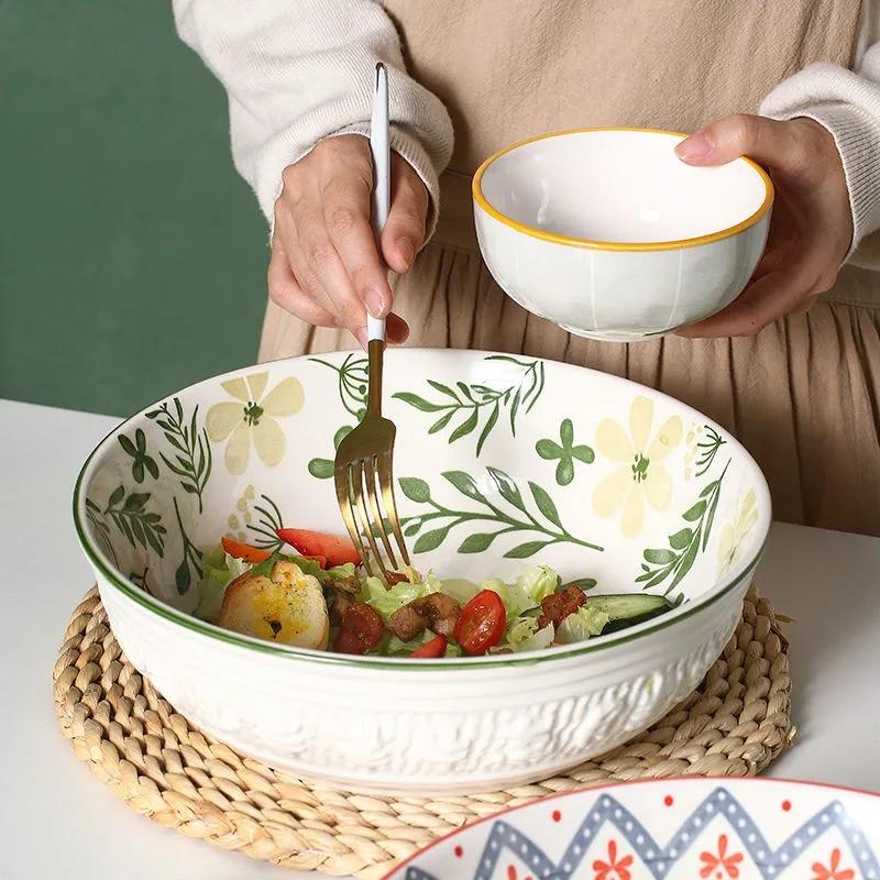Large Ceramic Soup Bowl Pickled Cabbage Fish Chinese Household Large Bowl Three-dimensional Thickened Bowl Vegetable Bowl Fruit Bowl