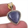 Natural Iolite Gemstone 925 Solid Sterling Silver Two Tone Pendant 1.25" V2c28
