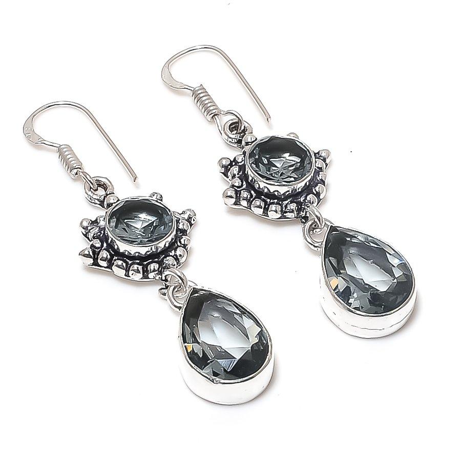 Натуральный камень черная шпинель, ручная работа, серьга из стерлингового серебра 925 пробы, 2,05" B3k83