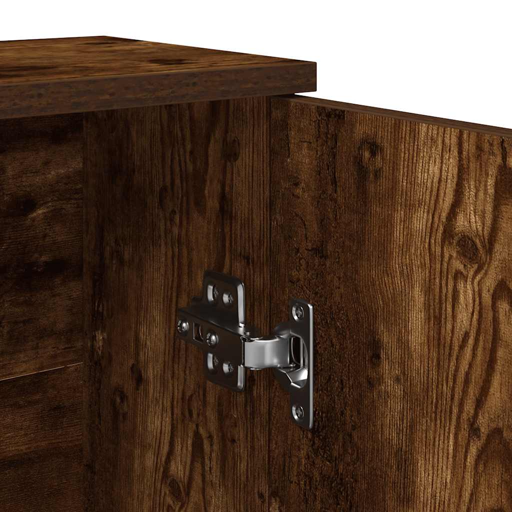 Bathroom Cabinet with Toilet Paper Holder Smoked Oak Finish 39 x 22 x 90 cm