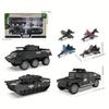 Inertial Military Toy Set: Armored Car, Tank, Fighter Plane, Police Car In Brown, Green, Black