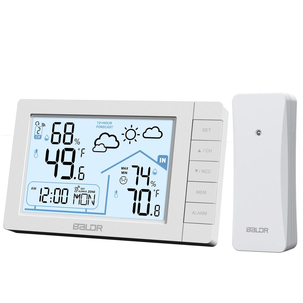 Baldr Wireless Weather Station Digital DCF Wall Table Atomic Alarm Clock Hygrometer Thermometer Frost Alert Forecast Sensor -40C