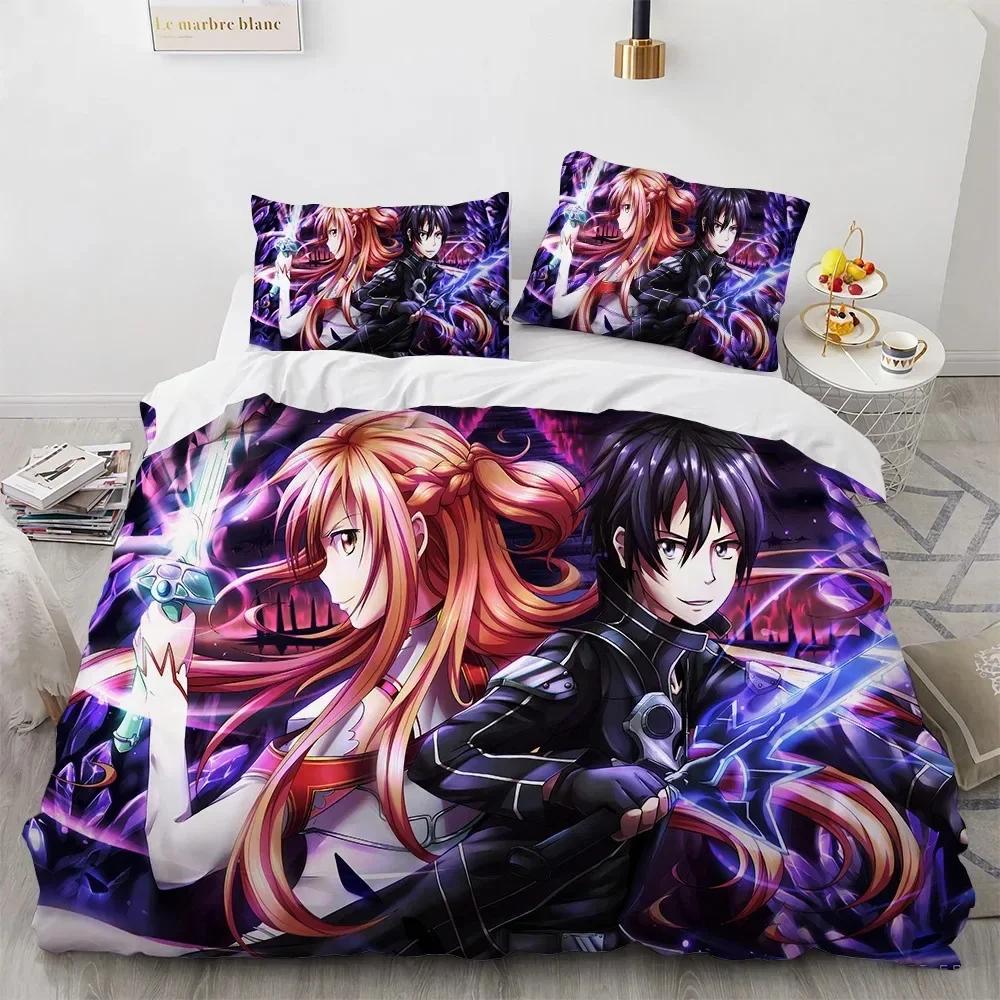 Sword Art Online Комплект постельного белья с принтом Комплект постельного белья с наволочкой Мягкое одеяло Мягкое Односпальное Двуспальное Квин Супер Кинг-Размерные Размеры