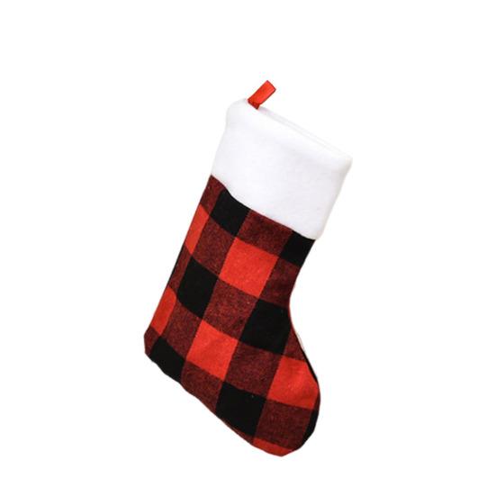 Рождественский чулок Классический красно-черный клетчатый буффало Подвесные чулки для рождественской елки, камина, праздничного декора