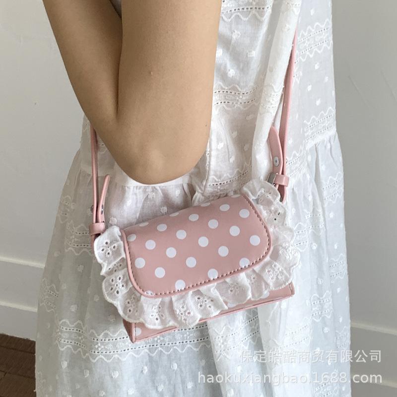 Мини маленькая женская сумка 2025 новая модная кружевная сумка на плечо премиальная сумка-мессенджер в горошек маленькая квадратная сумка