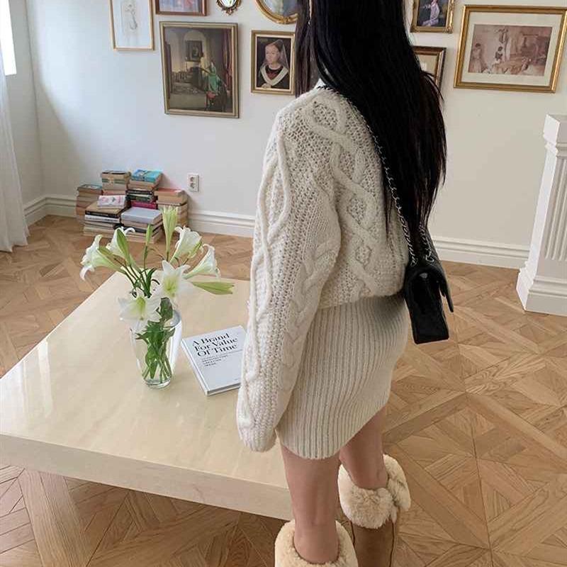 Осень Зима Твист Элегантное Женское Вязаное Платье-Свитер Ретро Повседневное Свободное С Длинным Рукавом О Круглым Вырезом Пуловер Короткие Платья Офис Новая Приталенная Одежда