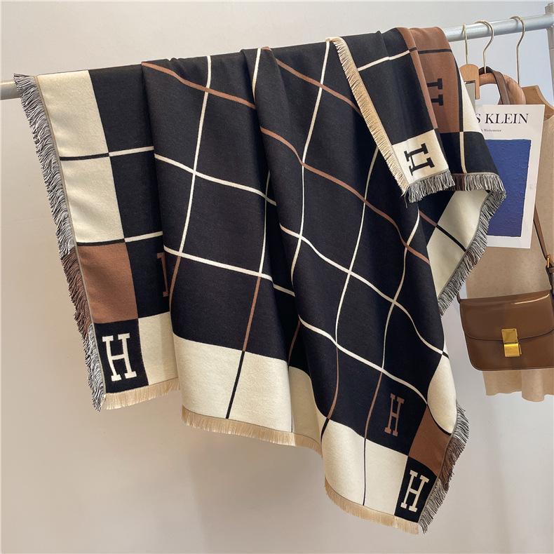 Warm Plaid Cashmere-Feel Tassel Shawl: Versatile, Cold-Proof Scarf & Blanket