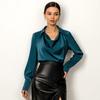 Workplace women's clothing European and American autumn new white light ripe top long-sleeved women's irregular collar drape shirt