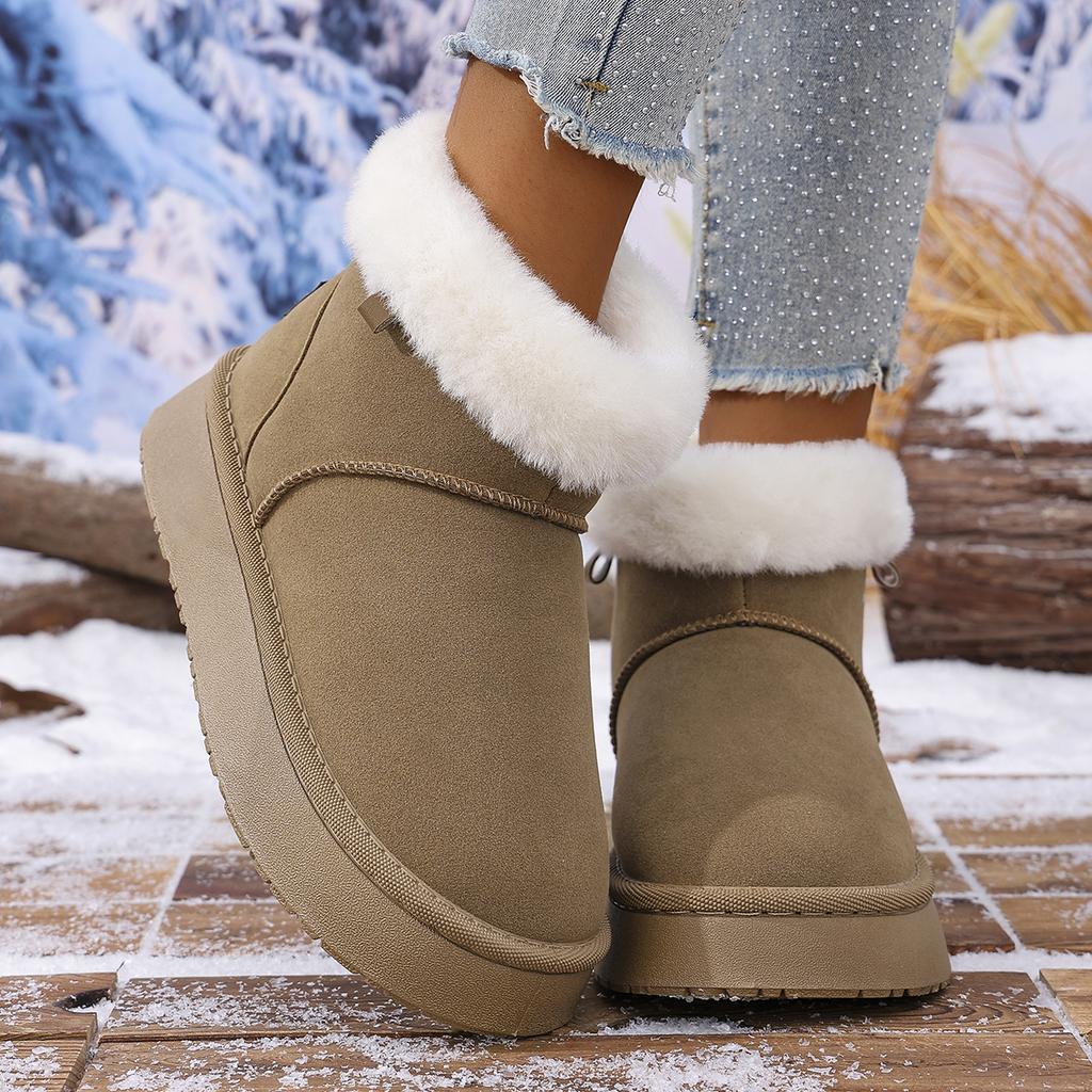 Модные женские классические однотонные пушистые меховые зимние теплые короткие плюшевые ботильоны цвета хаки, повседневная обувь на толстой подошве для женщин
