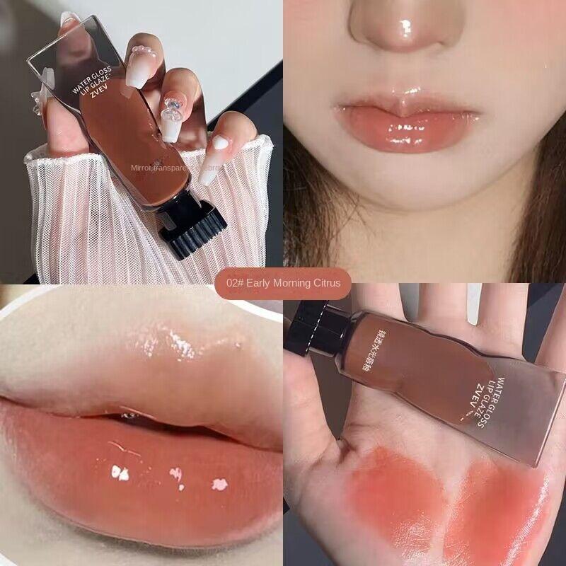 Ice Lip Glaze Water Gloss Waterproof Lipstick Moisturizing and Hydrating Lip Mud Natural Whitening Brightening Lip Gloss Long-lasting Setting Makeup