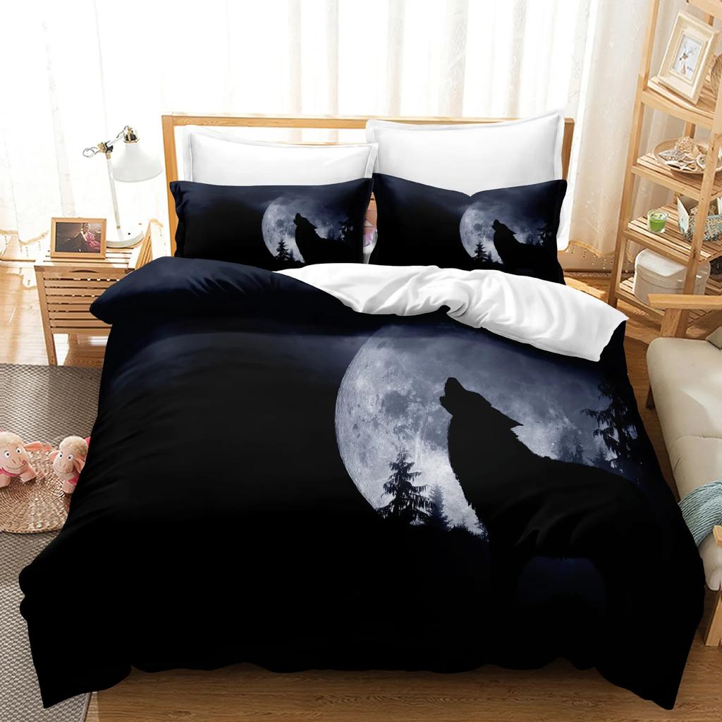 Wolf Animal Moon Snowfield Tree Wildlife 3D Bedding Set Pillowcases Comforter Bed Polyester Twin Queen King Size Duvet Cover