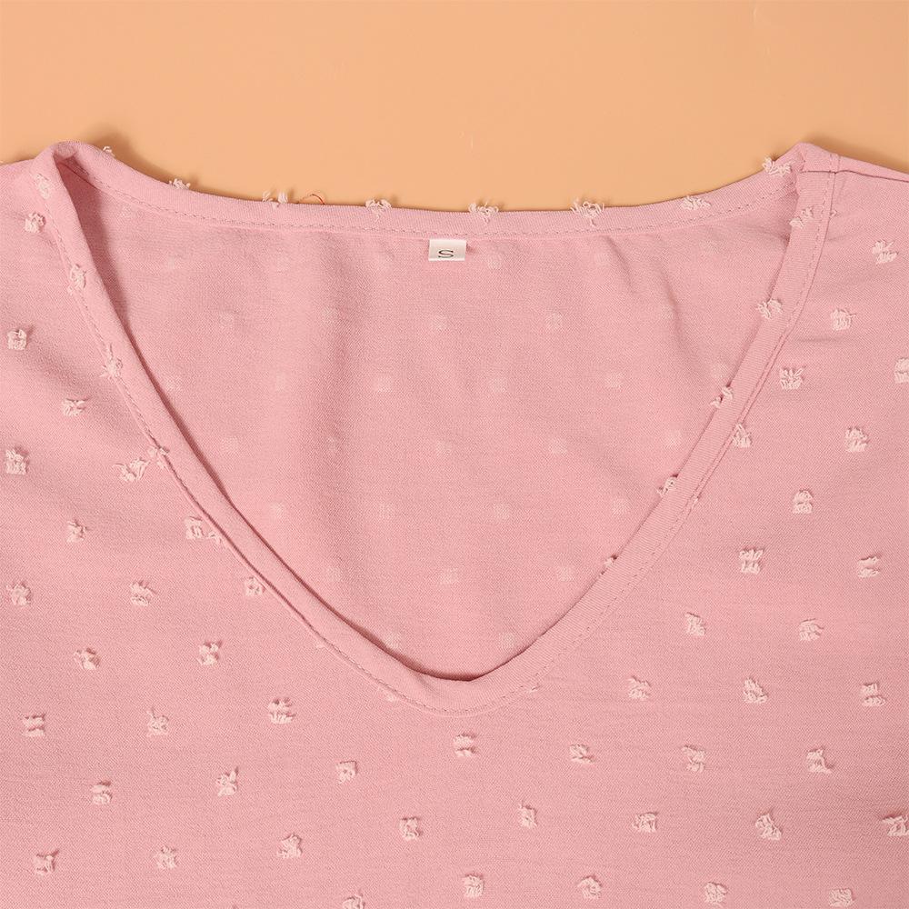 GMXIA Женские модные повседневные однотонные футболки и топы с короткими рукавами и v-образным вырезом с принтом