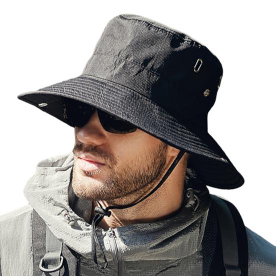 Мужская летняя шляпа от солнца с ветрозащитным ремешком и широкими полями, анти-УФ-защита от солнца, складная портативная кепка для садоводства, рыбалки и путешествий, уличная рыбацкая шляпа