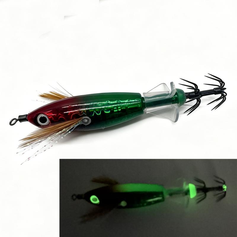 Rotating-tail Squid Jigging Lures with Propeller Cuttlefish Luminous Shrimp Bait Jigs Squid Hook Fishing Octopus Squid Lure