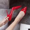 Весна 2019 10 см телесные туфли-лодочки на шпильке женские одинарные туфли черные на среднем каблуке с открытой союзкой рабочие туфли красные свадебные туфли