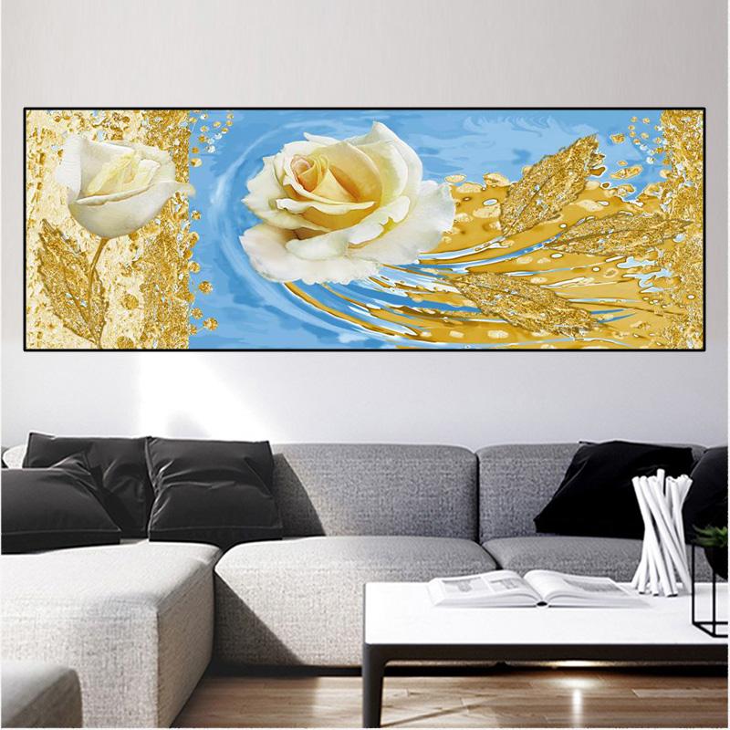 Modern Abstract Golden Rose Oil Canvas Painting Nordic Posters and Prints Wall Art Pictures Living Room Home Decor No Frame