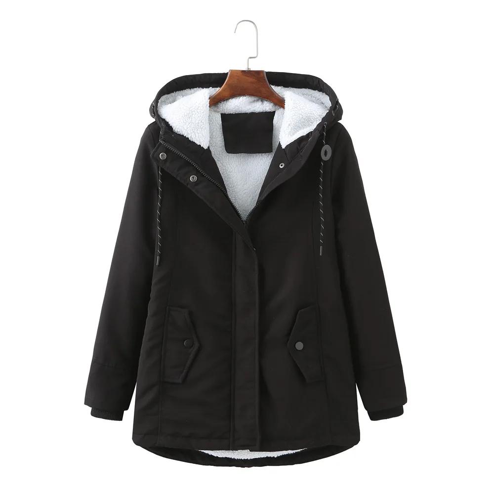 Женская зимняя парка с капюшоном Warmth Plus Velvet Coats Thicken Contrast Casual Cotton Jacket Autumn Winter Upperwears