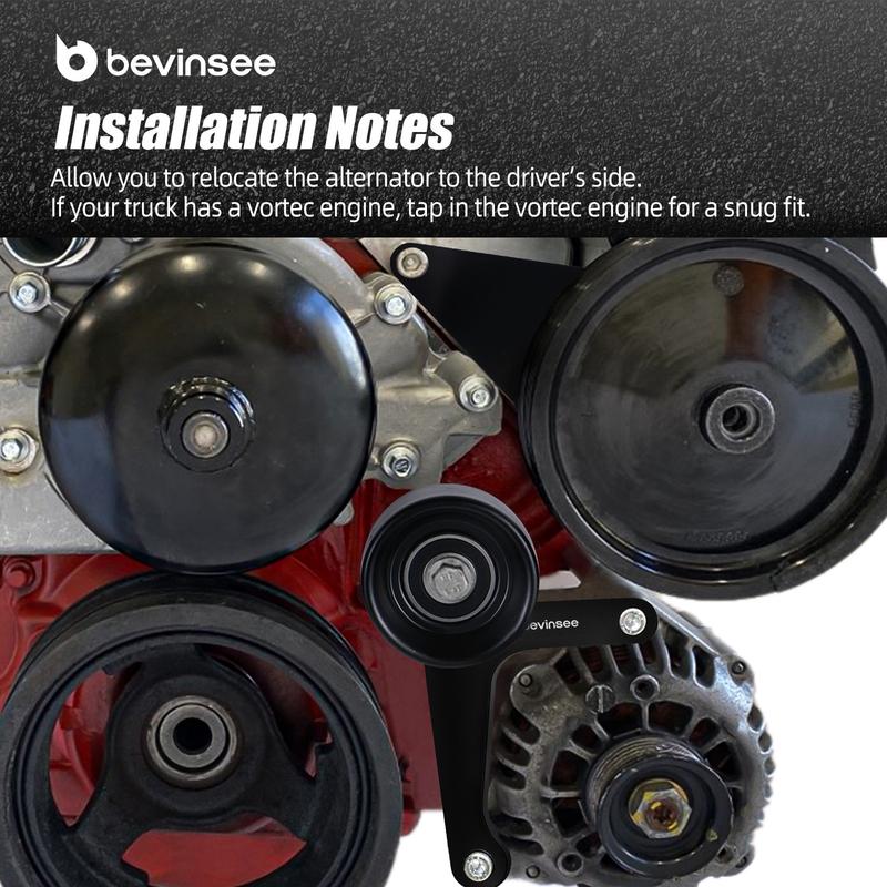 BEVINSEE Billet Aluminum Low Mount Alternator and Power Steering Pump Bracket Kit For LS Truck