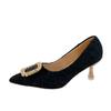 Fairy Style Temperament Pointed High Heels Women's Autumn New Fashion Pleated Square Buckle Light Mouth Stiletto Shoes