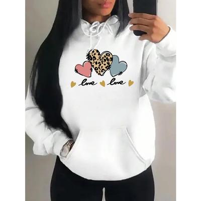 Розовый леопардовый принт сердце комбинированная печать женское худи свободное хип-хоп худи повседневная флисовая спортивная одежда Y2K худи