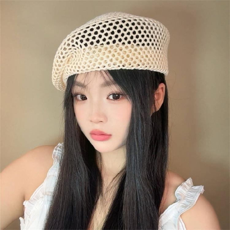 Breathable Raffia Grass Woven Beret Hat For Women Spring Essential Hollowout Sun Hat For Various Occasion Photoshoots Headpiece