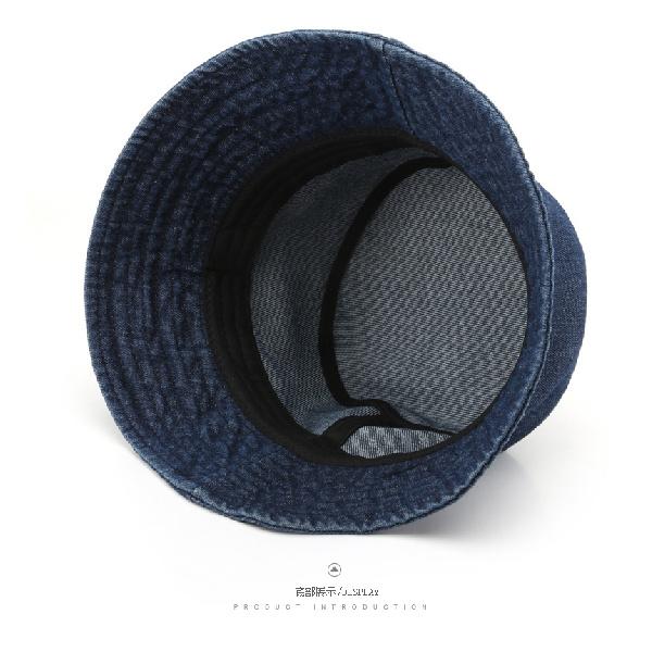 Women's solid-color, plain, washed denim bucket hat for outdoor activities, travel, sun protection, and shade