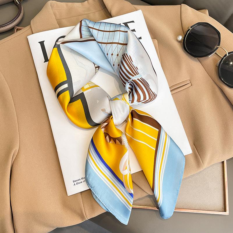 2023 Роскошная шелковая шаль квадратный шарф для женщин атласный хиджаб модные обертывания шейный платок женские ленты для волос лента повязка на голову бандана