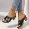 Модные женские черные шлепанцы больших размеров Лето 2025 Ретро Металлическая отделка Шлепанцы Женские Повседневные С открытым носком Платформа Слайды Женские