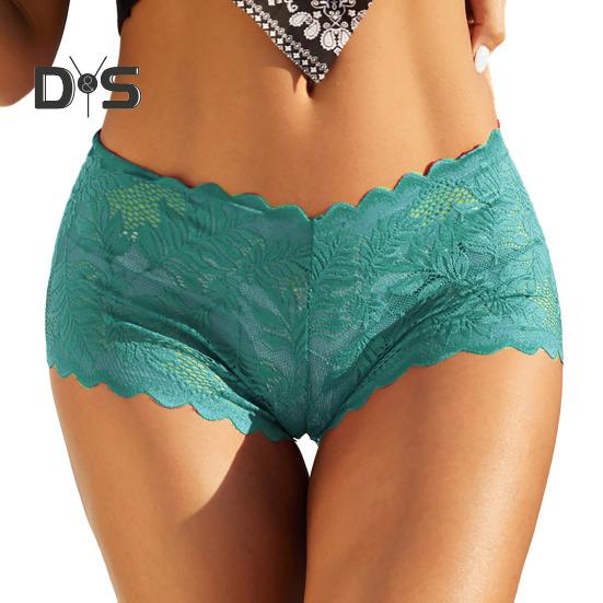 Women Panties Hollow Out Lace Mid Waist Soft Breathable Anti Septic Soilid Color Elastic See Through Lady Underpants Briefs Underwear