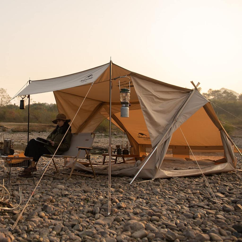 Naturehike Official Shop Lodge Tent Каркасная палатка Поликоттон TC Вентиляция Простая установка Двухслойная семейная кемпинговая передняя комната Сетка из хлопчатобумажной ткани