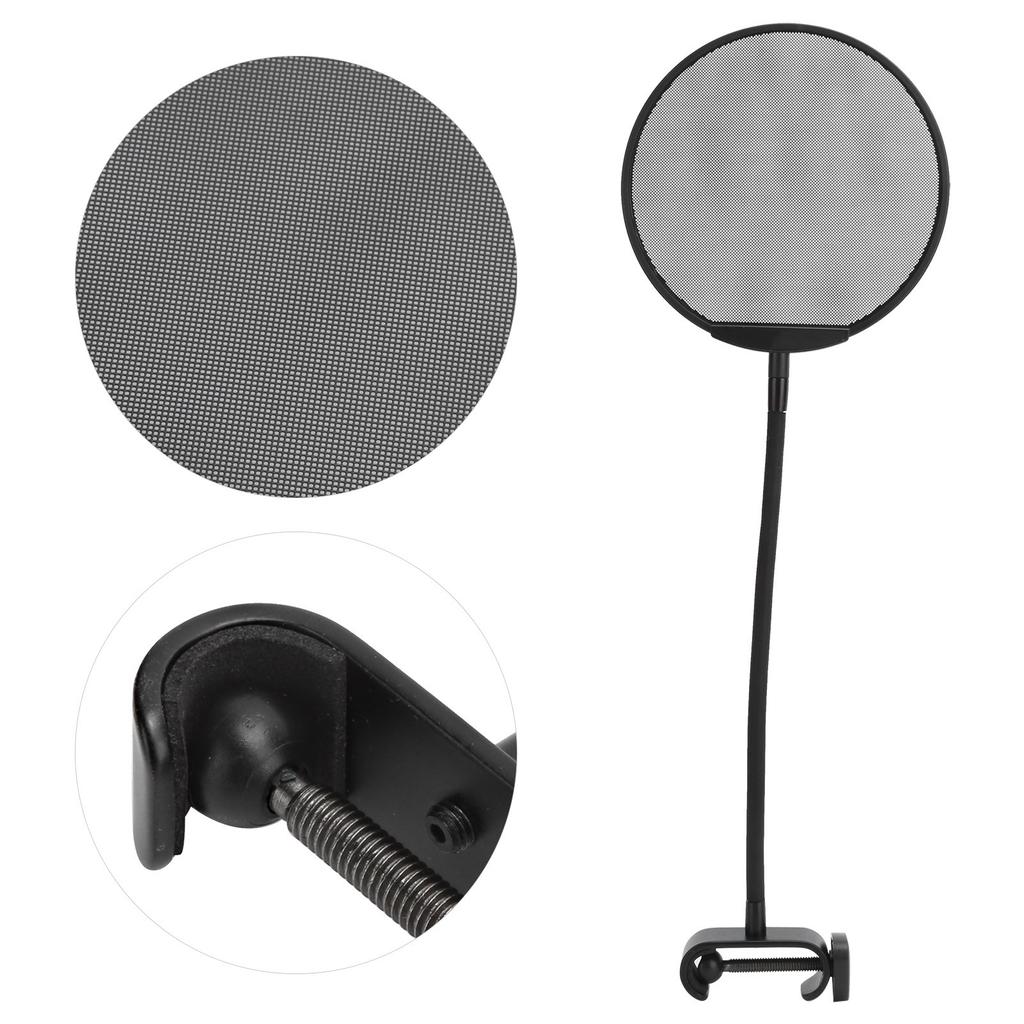 Microphone AntiSpray Filter Mesh Clip Flexible Neck Microphone Wind Screen Black(Black )